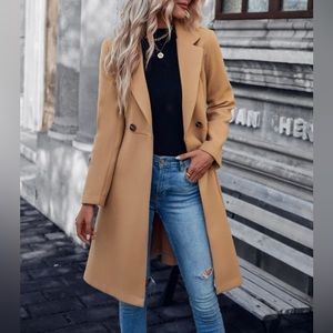 Camel Elegant Double Button Belted Overcoat